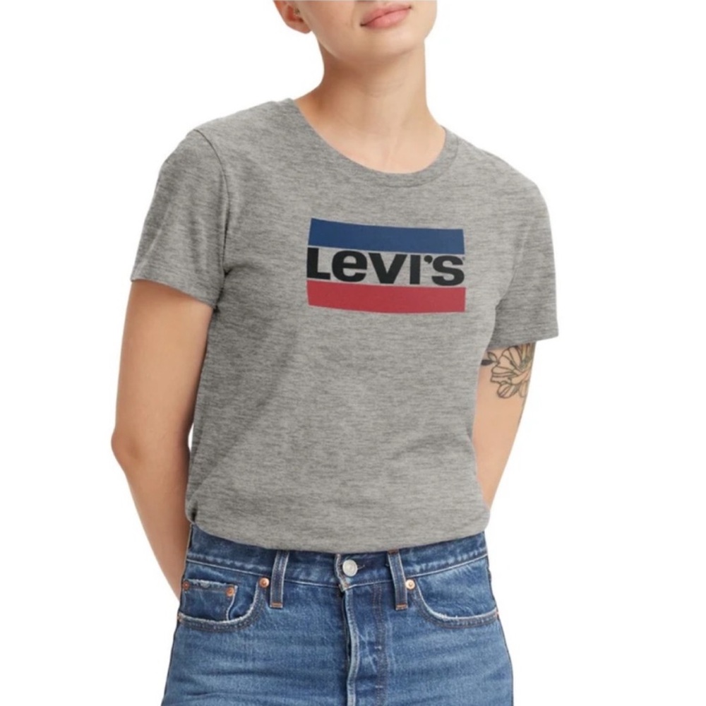 LEVI’S Heather Gray Perfect Tee with Red and Blue Logo
